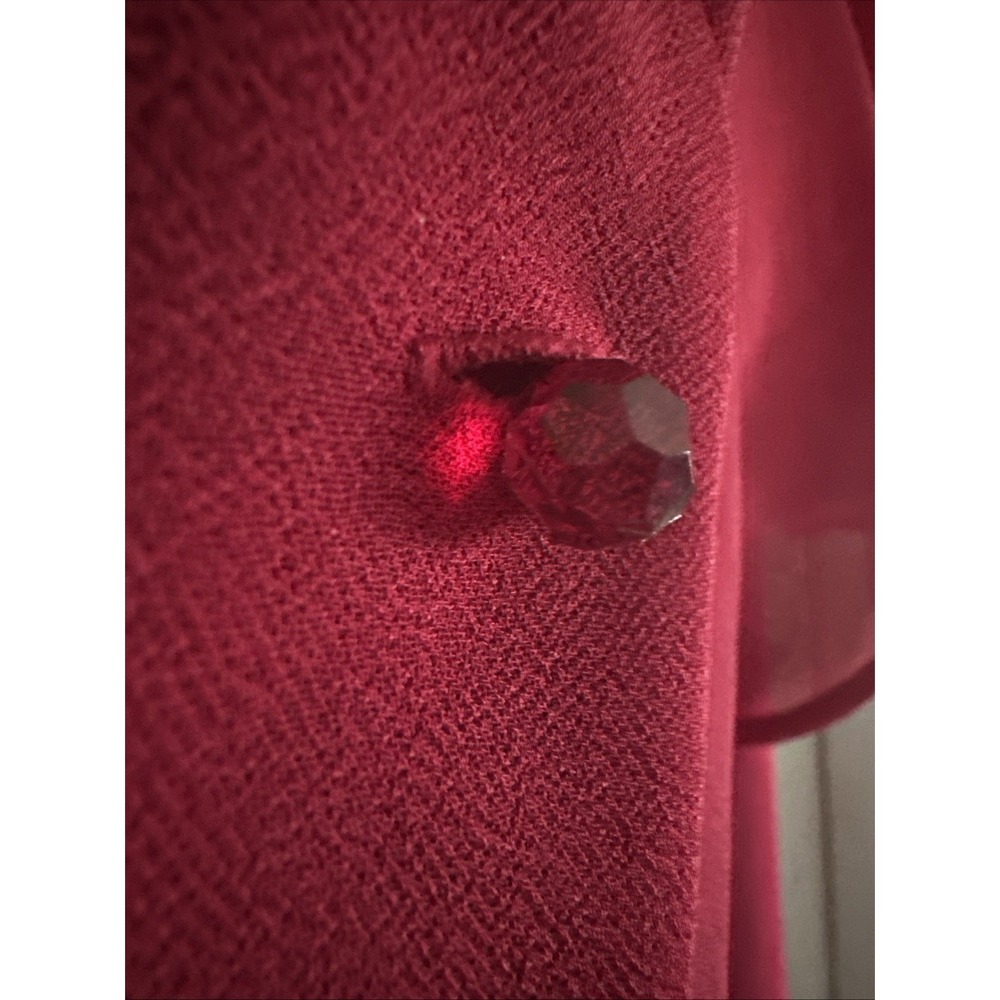 Women's Vintage Miss Dorby Red 2‎ Pc Dress Jacket Ruffle Jeweled Buttons Size 14 - Picture 3 of 13